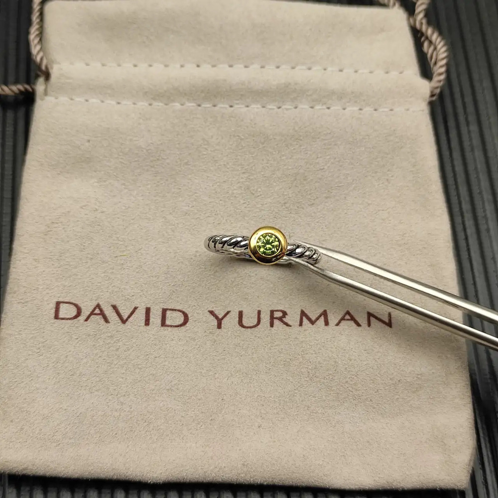 David Yurman Two-Color Petite Cable Green Diamond Ring